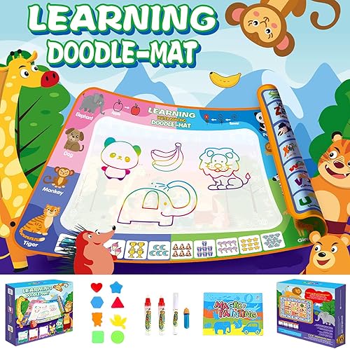 Miniatura 7 de Tapete para garabatos de agua acuática, 3 en 1, reutilizable, para pintar y dibujar, juguetes con patrones de letra/número/animal/frutas para niños