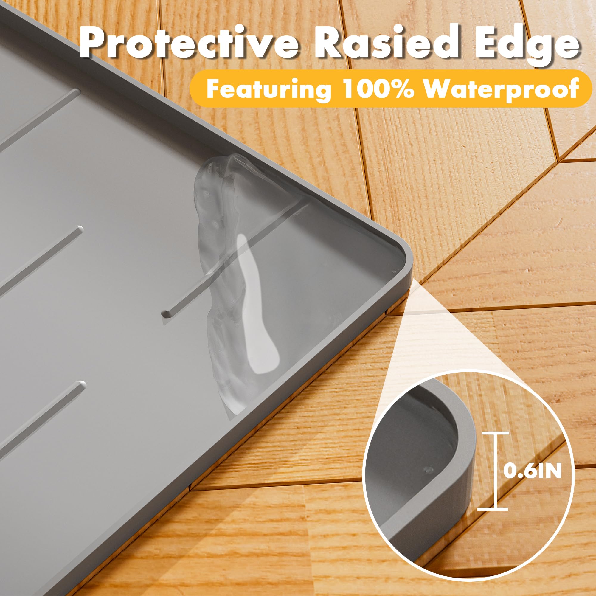 Pieviev Silicone Cat Litter Trapping Mat, 40''x28'' Extra Large Cat Litter Mat, Easy to Clean & Soft on Kitty Paws, Waterproof Kitty Litter Pads for Indoor Cats, Light Gray - image 6