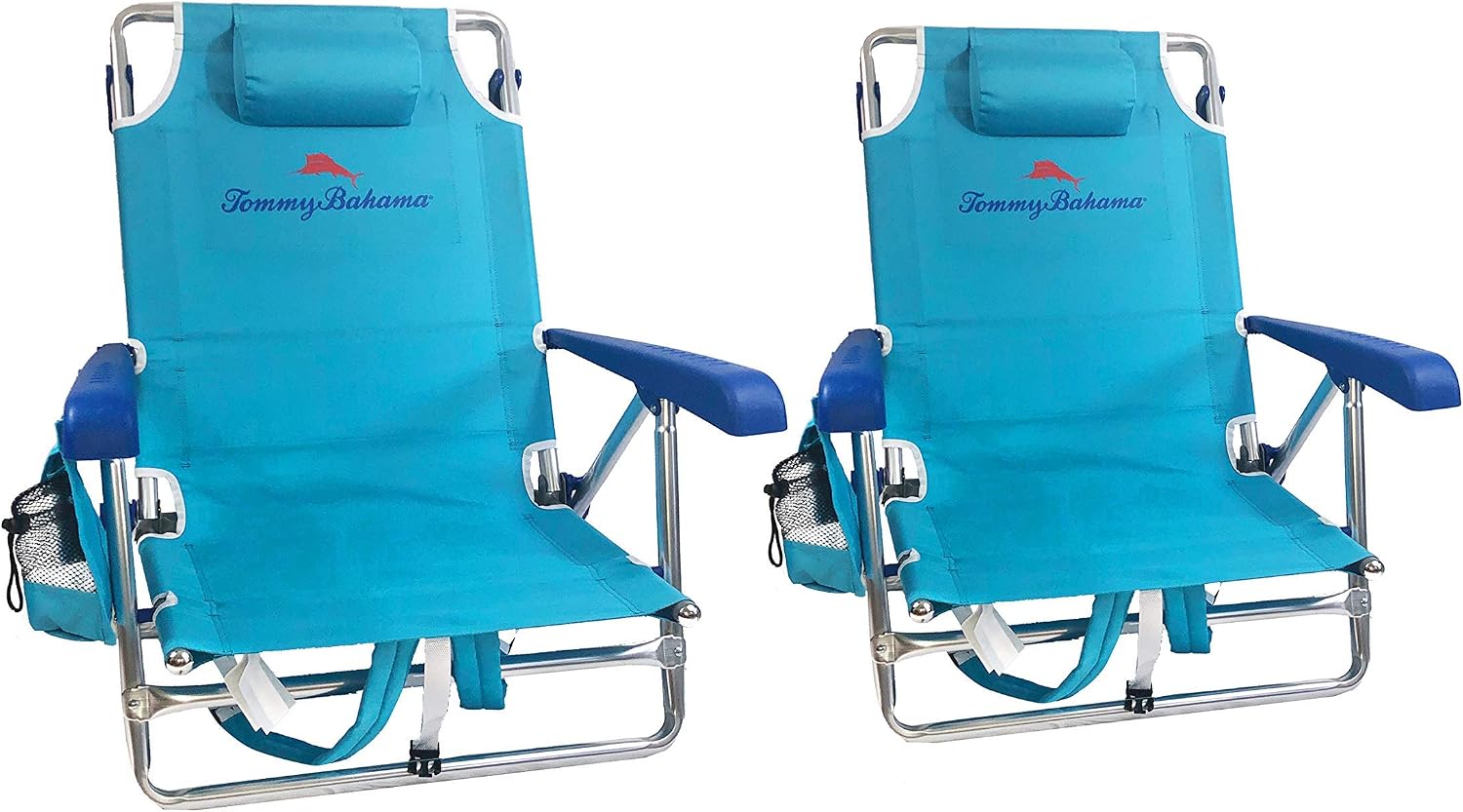 Tommy Bahama Set of 2 Backpack Beach Chairs with Cooler, Storage Pouch and Towel Bar