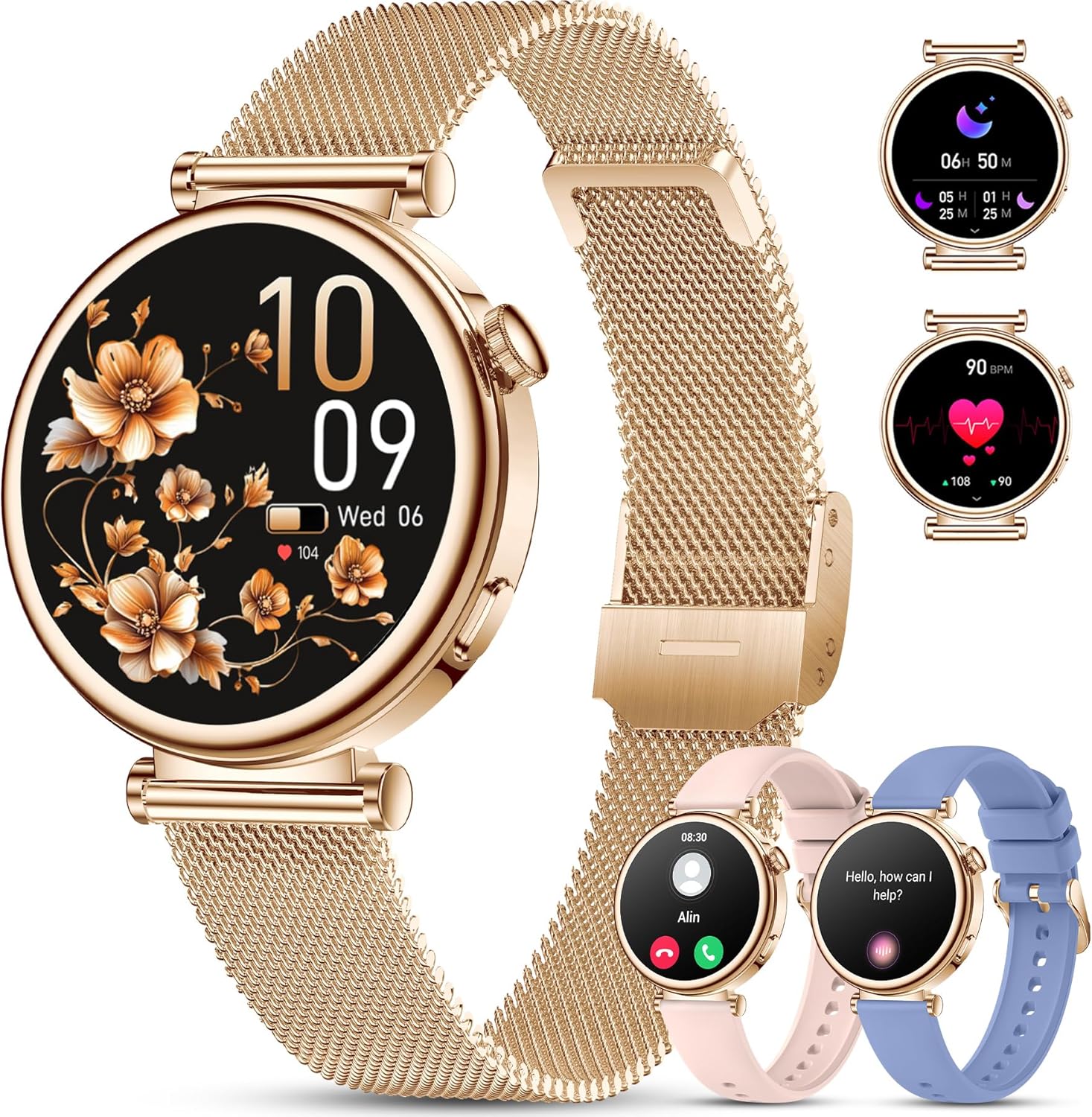 Smart Watch for Women (Answer/Make Call) 3 Bands 1.27″ HD Fitness Tracker Smartwatch Compatible Android iPhone Phone with Pedometer/Heart Rate/Sleep Monitor,120+ Sports IP68 Waterproof, Rose Gold