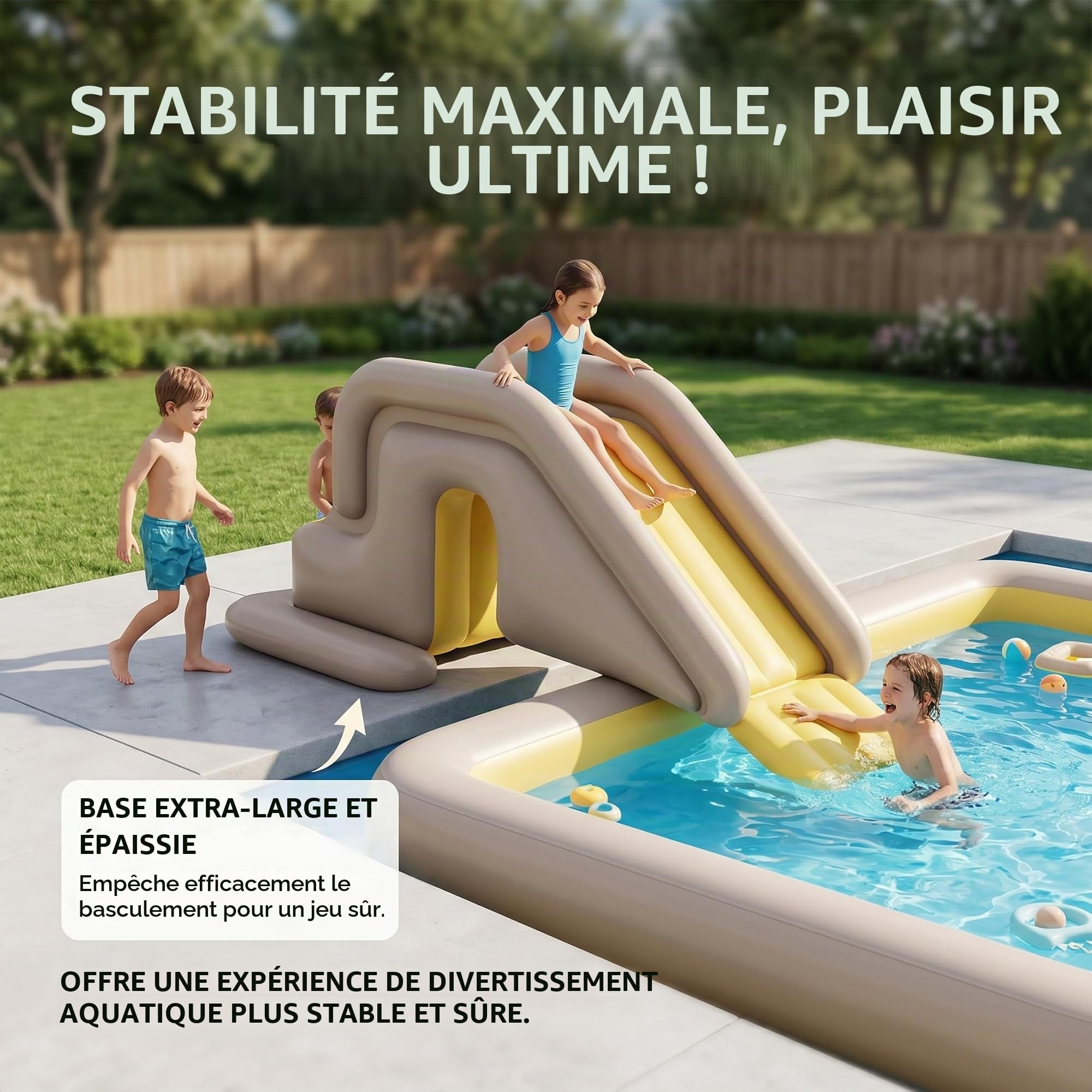Toboggan Gonflable pour Piscine Ponton Gonflable avec Large Base d'eau Installation Facile en PVC intérieur/extérieur pour Enfants et Adultes, Kaki, Comprend Une Pompe à Pied