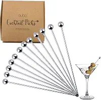 Palitos de dente de aço inoxidável para coquetéis – (pacote com 12/10 cm) Palitos de Martini reutilizáveis e chiques de bebidas de metal extravagantes para azeitonas Martini, aperitivos, Bloody Mary Brandied