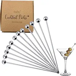 Palitos de dente de aço inoxidável para coquetéis – (pacote com 12/10 cm) Palitos de Martini reutilizáveis e chiques de bebidas de metal extravagantes para azeitonas Martini, aperitivos, Bloody Mary Brandied