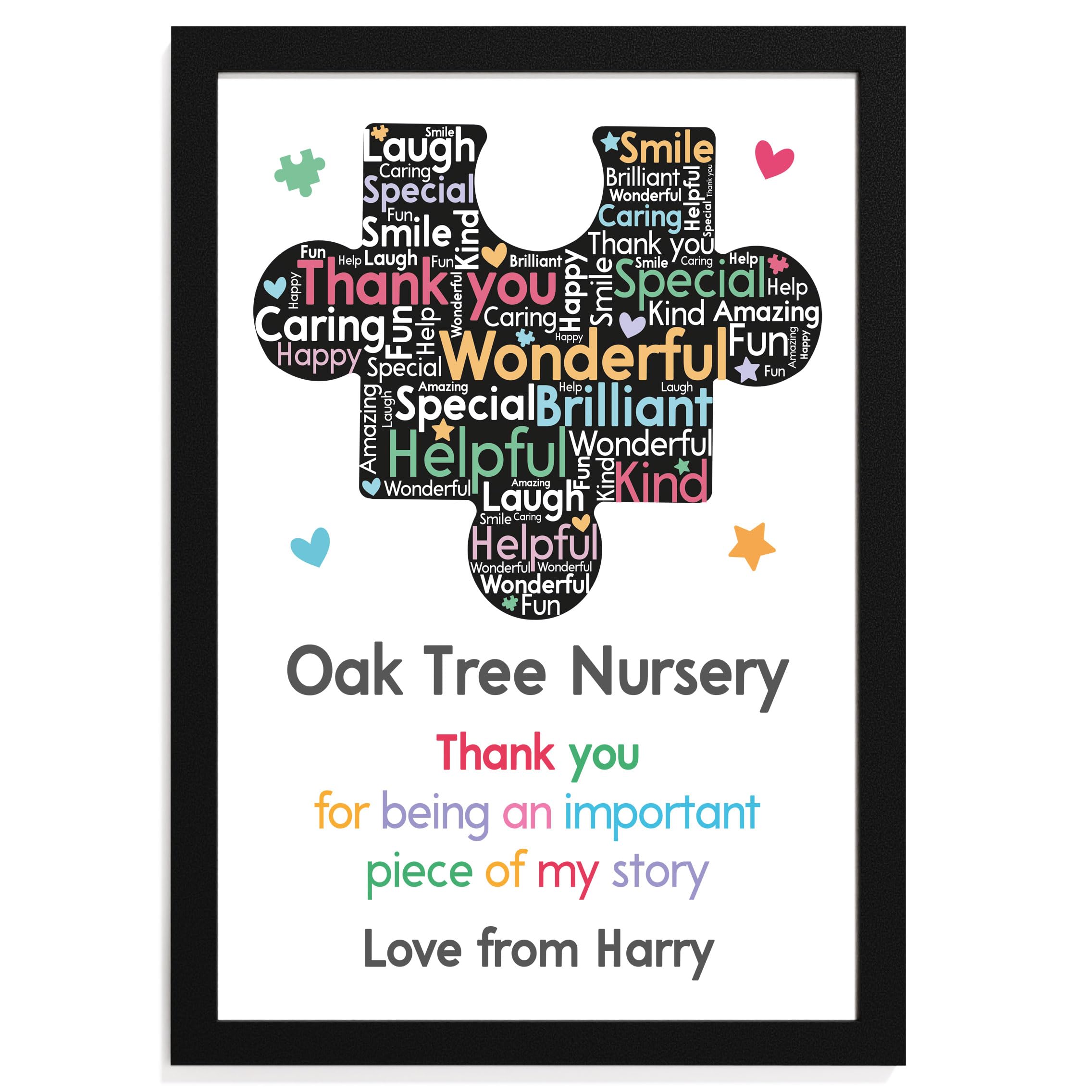 Beecreative Personalised Nursery Teacher Thank You Gifts - A5, A4 Print with Wooden Frame - Nursery Teacher Present