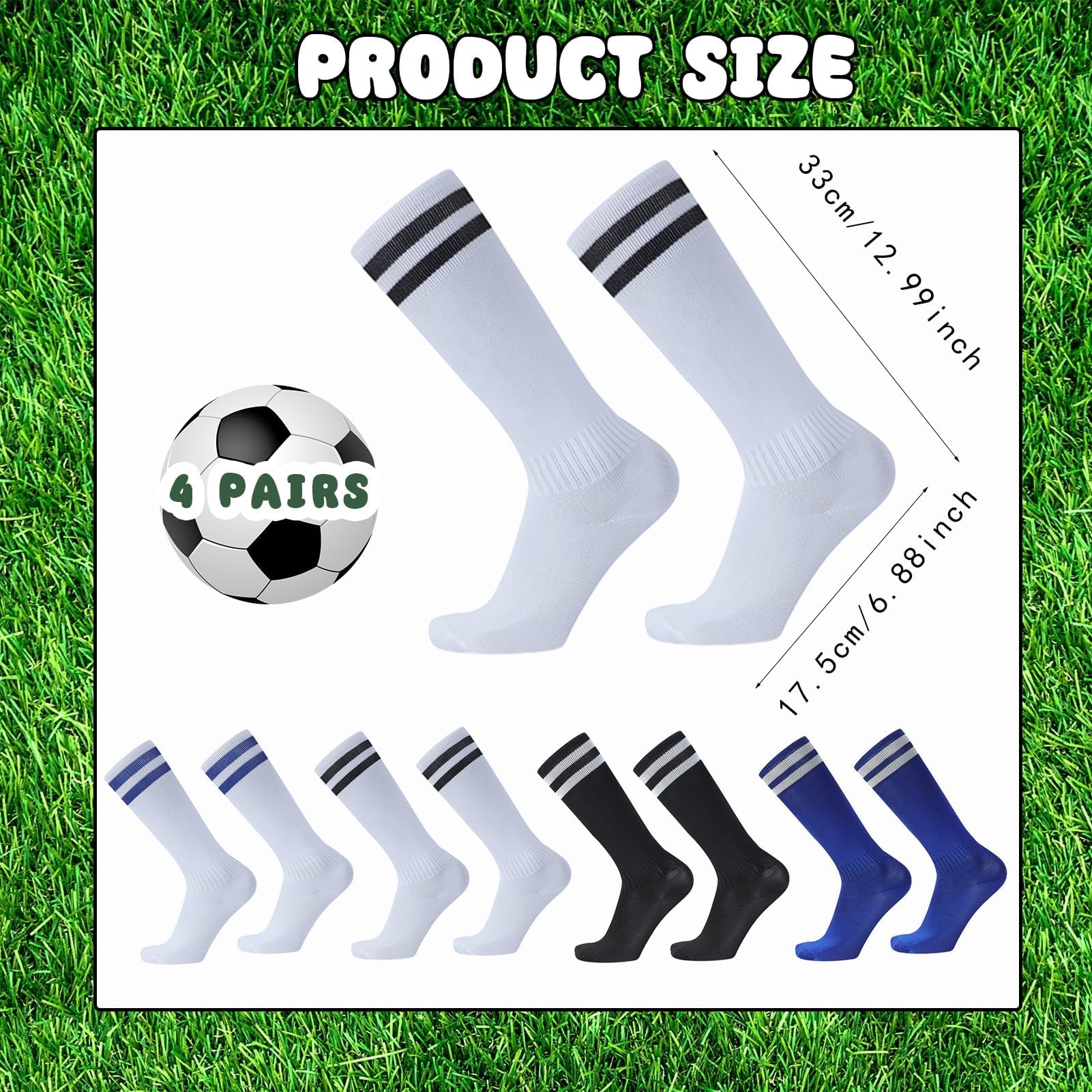 4 Paia Calzettoni Calcio Bambino Unisex,Calzettoni da Calcio Antiscivolo,Calzini da Allenamento Elastici,Fondo Lungo e Spesso,L'allenamento di Calcio, Basket, Corsa, Sport,5-12 Anni