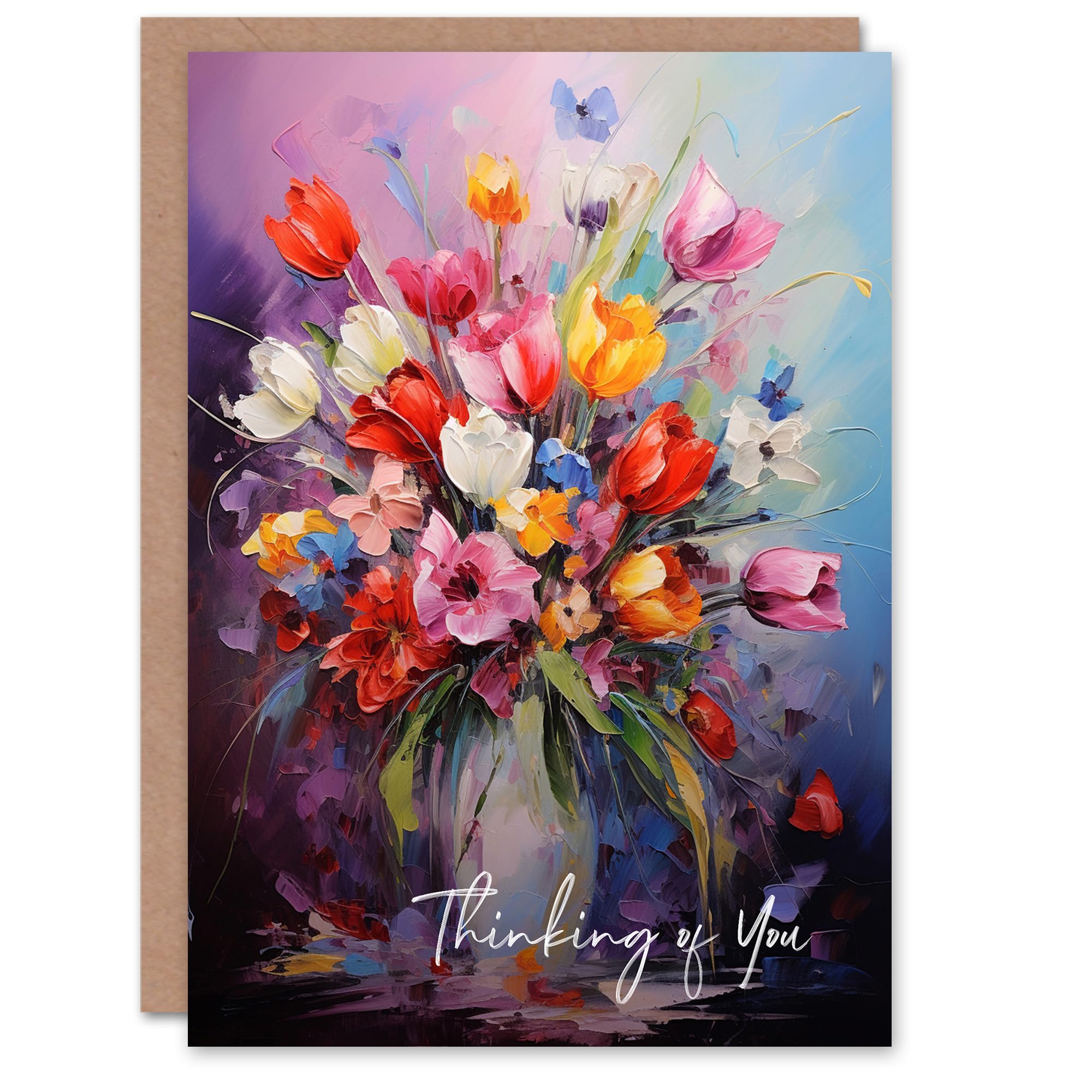 Artery8 Sympathy Greeting Card Colourful Flower Bouquet Vase Thinking of You For Her