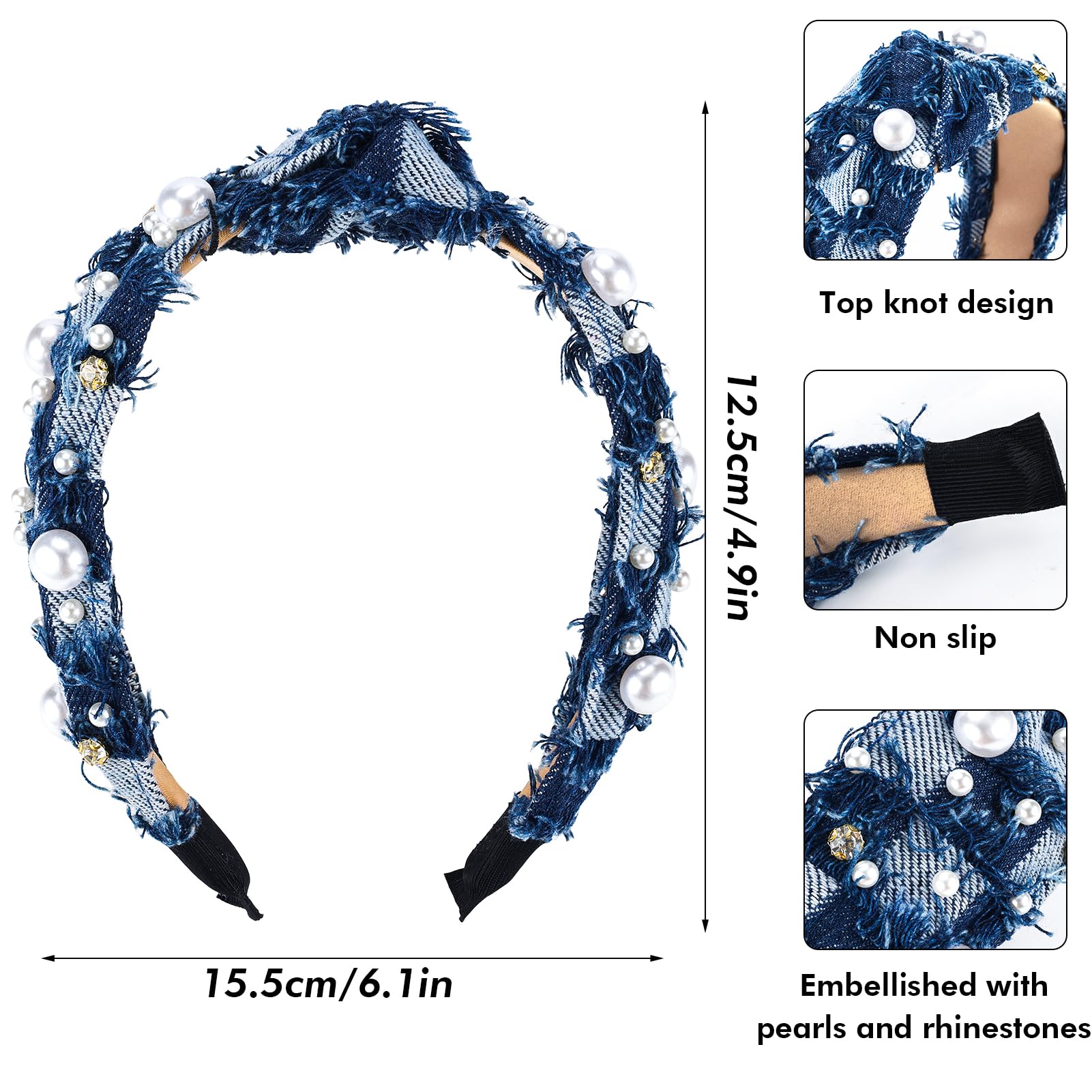 Amazon.com : PLwelth Denim Pearl Headband for Women Girls  display picture 1