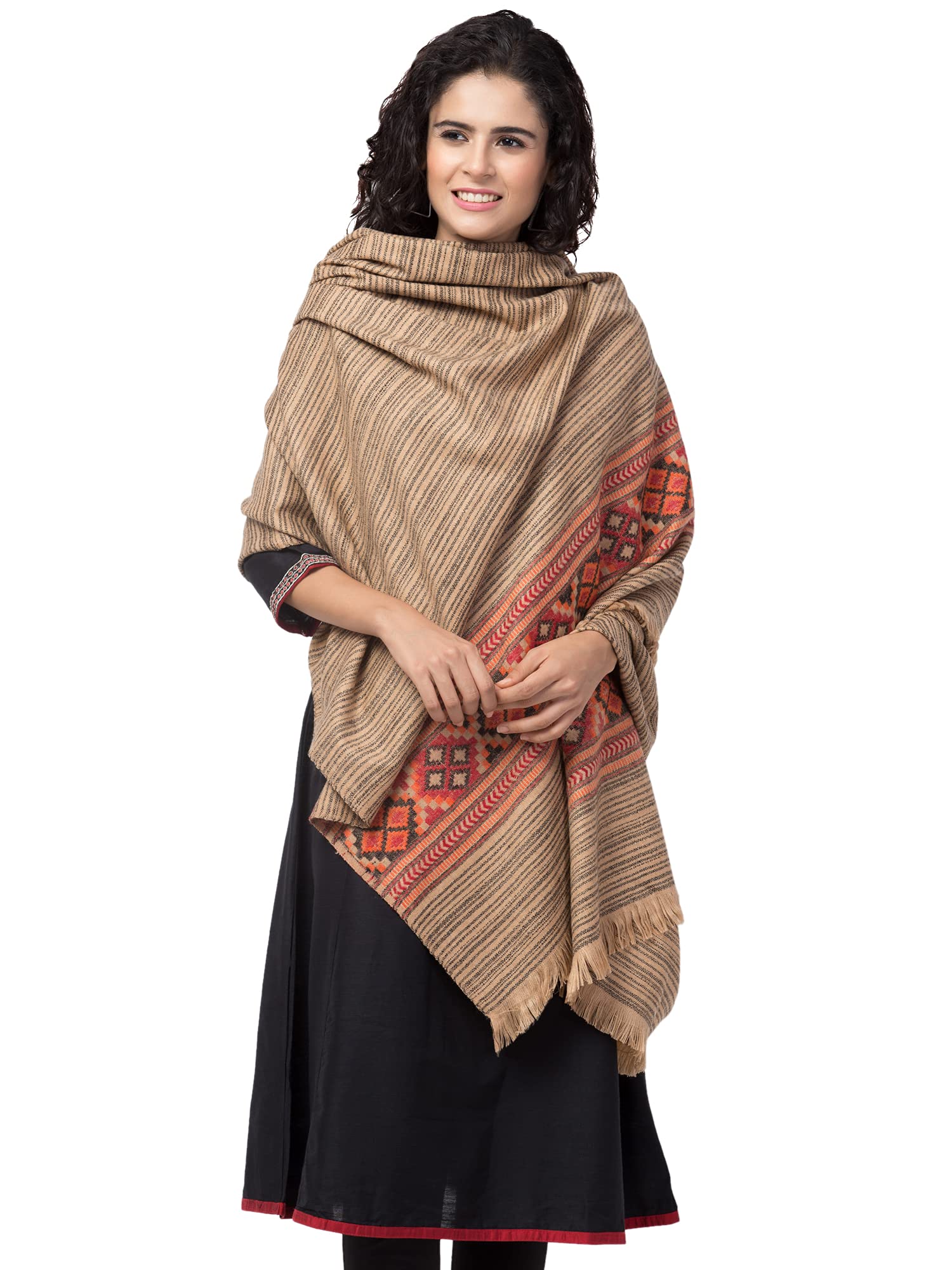 tweedle Soft and Warm Red Kullu Design Woven Shawl/Stole Wrap for Women, Size-40x80 2