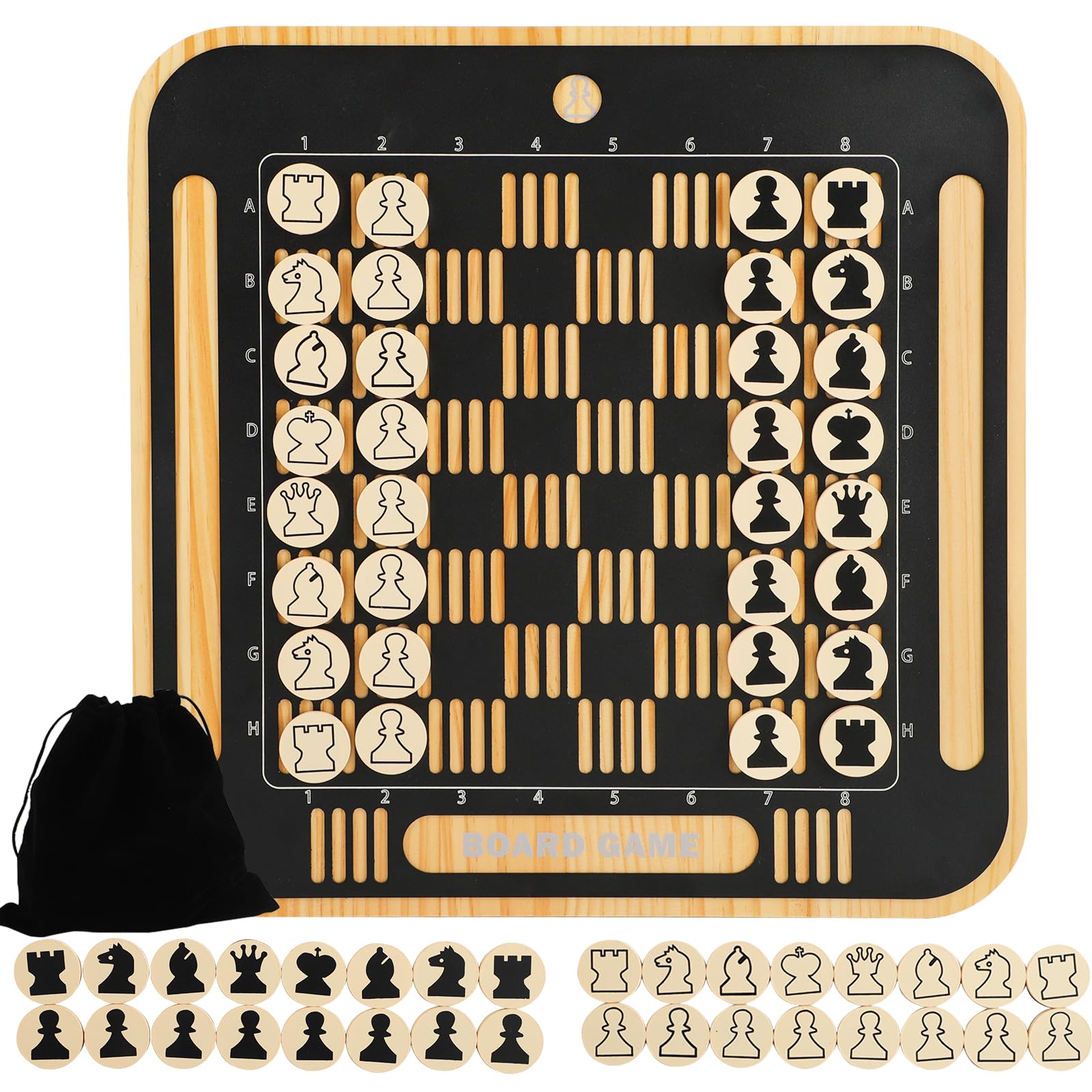 Home Wall Chess Board Game Room Furniture Decor Deluxe Chess Set Pine Chessboard Covered with Exquisite Carved Metal Layers. Equipped with Chess Pieces and Storage Bags