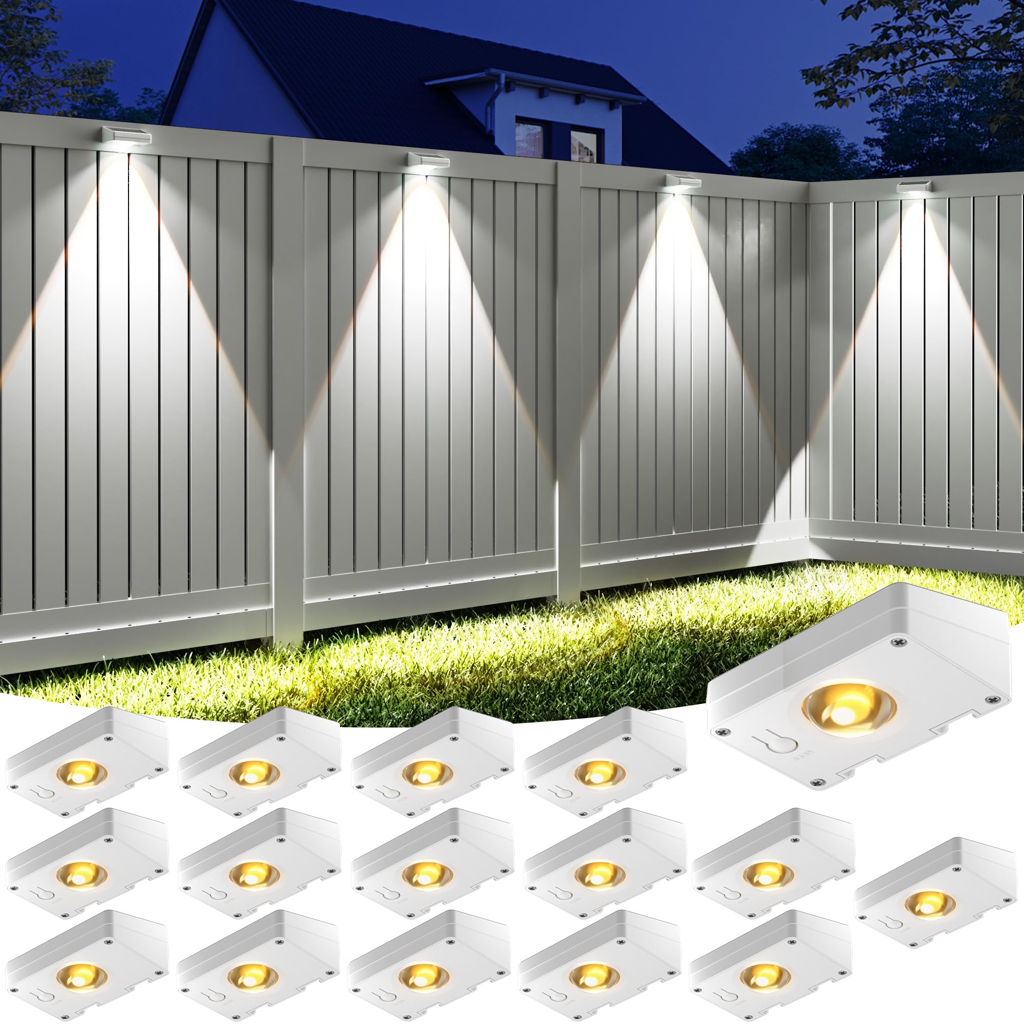 VOLISUN Solar Fence Lights, Fence Lights Solar Powered, IP65 Waterproof LED, 3 Color Temperatures Solar Light for Fence, Yard, Wall, Backyard (16 Pack, White)