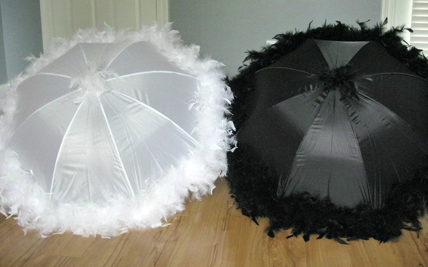 Wedding Second Line Umbrellas Handmade In New Orleans, Black and White or Cream, Medium or Large, Feather and Fringe Option