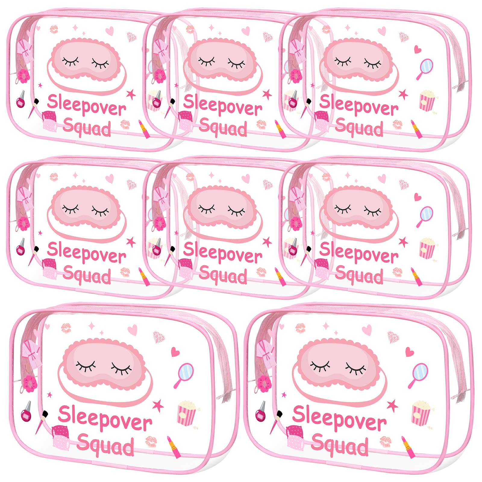 Aliceset 8 Pcs Sleepover Party Supplies Sleepover Squad Makeup Bags Slumber Birthday Party Favors Spa Squad Cosmetic Bag Spa Stuff Waterproof Toiletry
