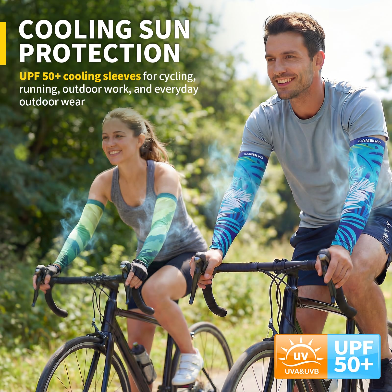 CAMBIVO Mangas para Brazos Protección UV UPF50+, Manguitos sin Costuras Elásticos para Running Ciclismo Padel