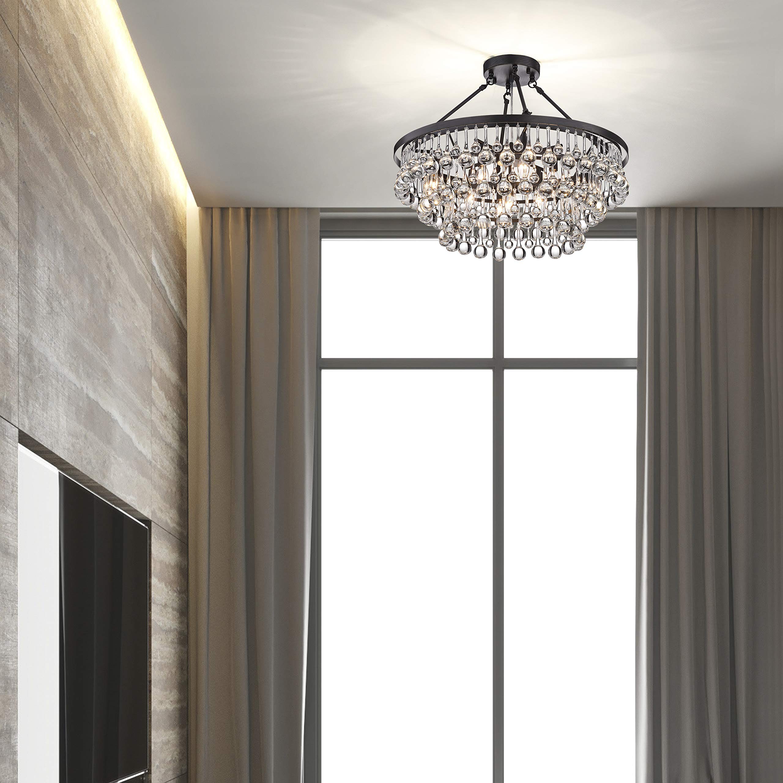 9-Light Semi Flush Mount for Dining/Living Room, Kitchen, Foyer, Bedroom (Black)