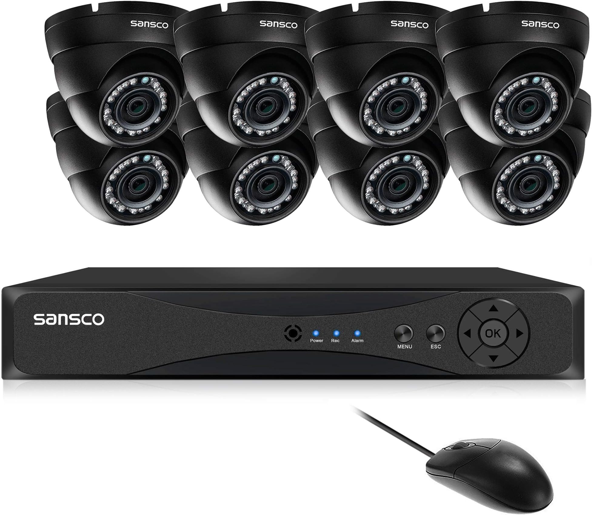 SANSCO 8 Channel 1080p DVR CCTV Security Camera System w/ 8x 2.0MP Indoor Outdoor Cameras (2.0 Mega-Pixels, Night Vision, Vandal Proof and Waterproof, NO HDD)