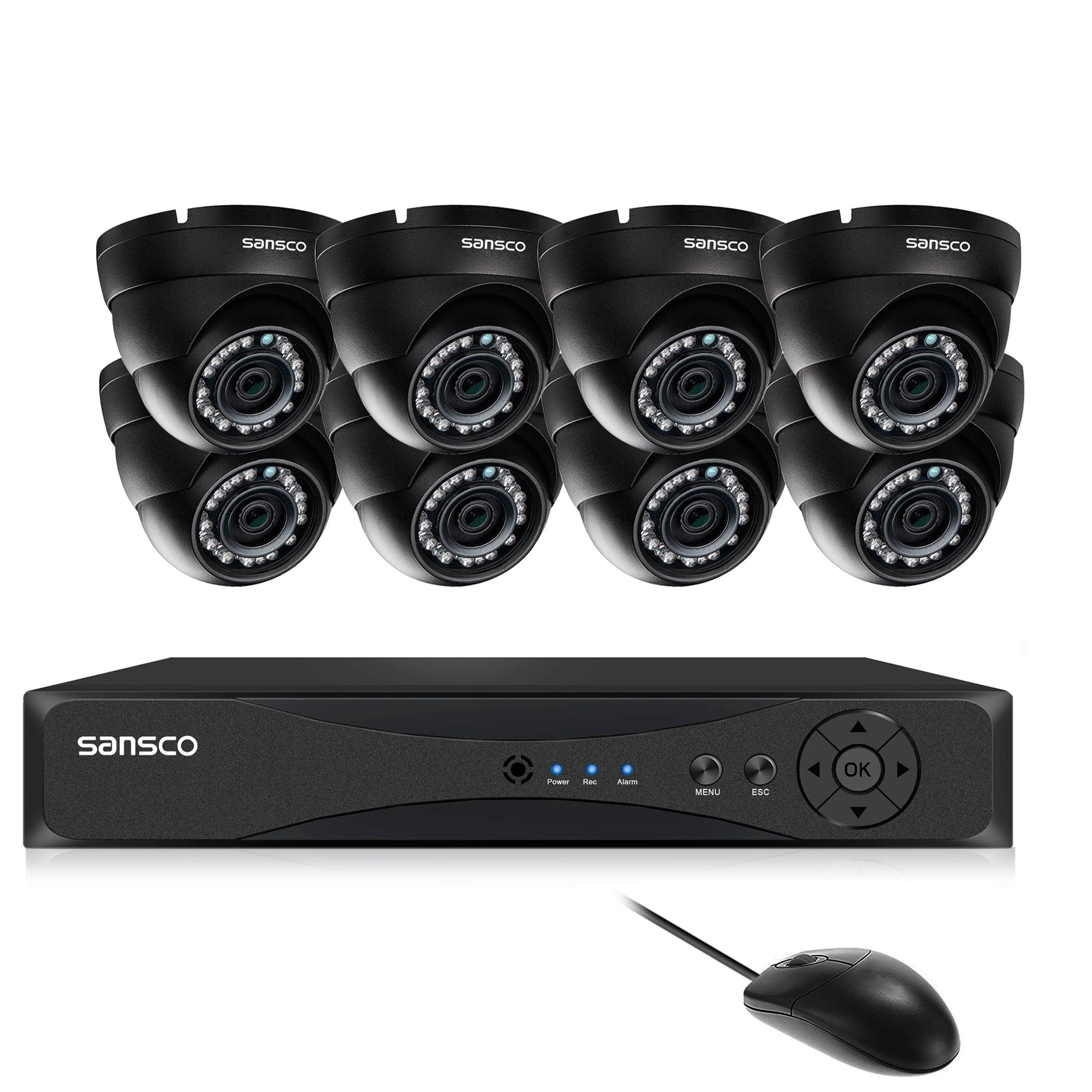 SANSCO 8 Channel 1080p DVR CCTV Security Camera System w/ 8x 2.0MP Indoor Outdoor Cameras (2.0 Mega-Pixels, Night Vision, Vandal Proof and Waterproof, NO HDD)