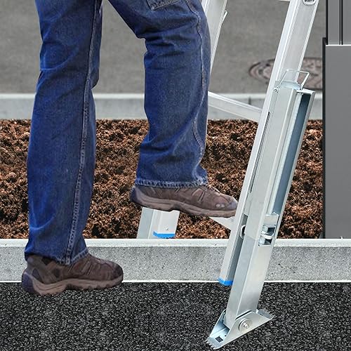 Miniatura 8 de Par de niveladores de escalera para escalera de extensión, nivelador de suelo de pierna de escalera de extensión ajustable, con poste de acero