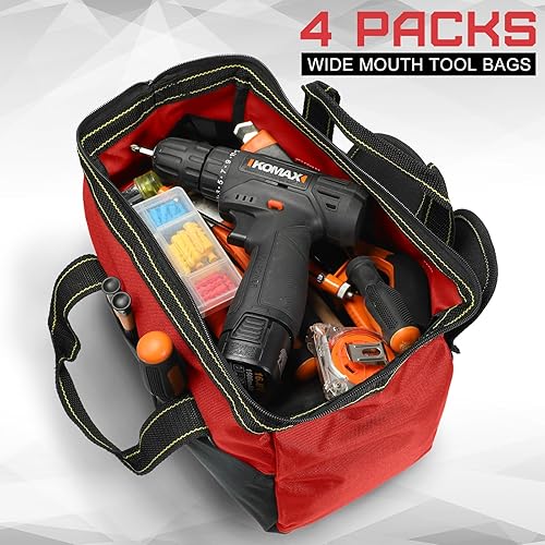 Miniatura 3 de Bolsa de herramientas de 4 piezas con base moldeada resistente al agua, múltiples bolsillos, bolsa de herramientas de boca ancha, organizador de