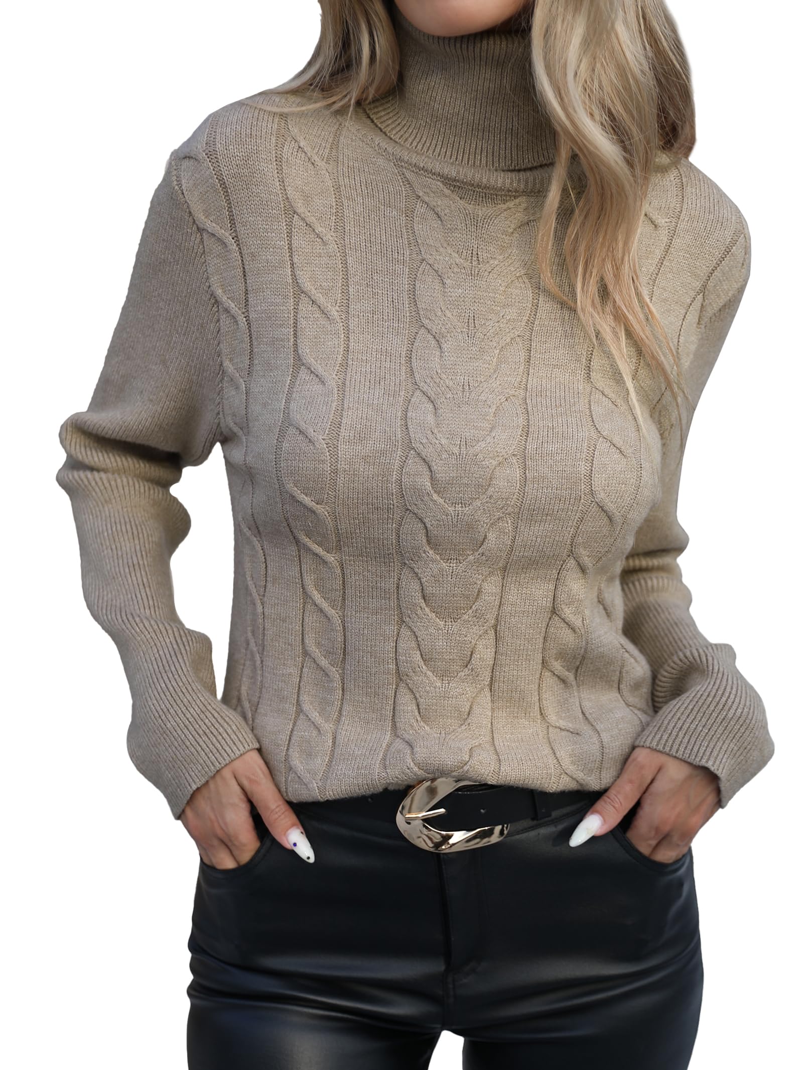 Famulily Basic Rollkragenpullover Zopfmuster Damen Mit Seitenschlitz