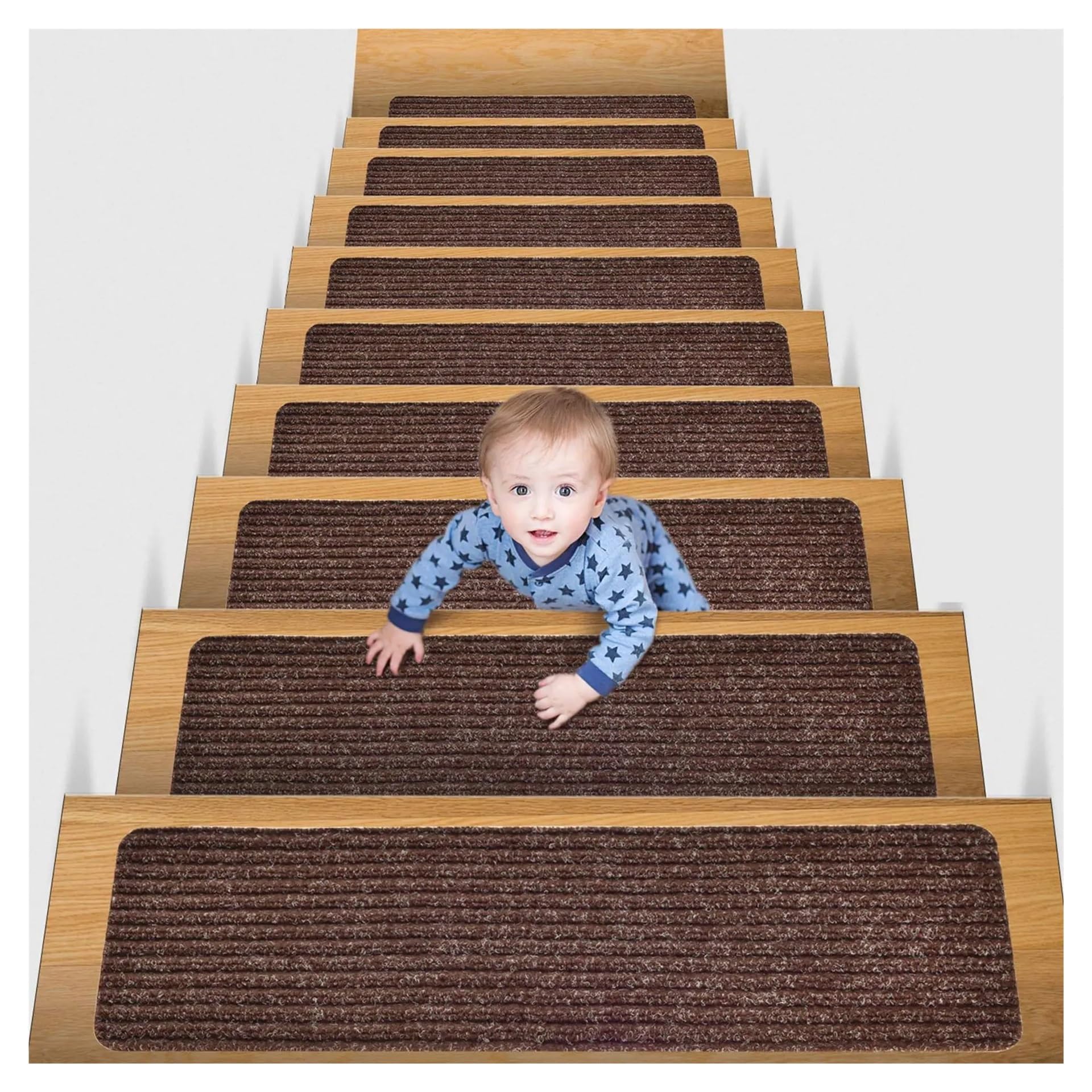 MFWHEFJ Stair Treads 76x20CM Non Slip Stair Treads Soft Stair Stepping Mat Safety Resistant Indoor Rug Reusable Adhesive Foot Mat(Coffee,5PCS)