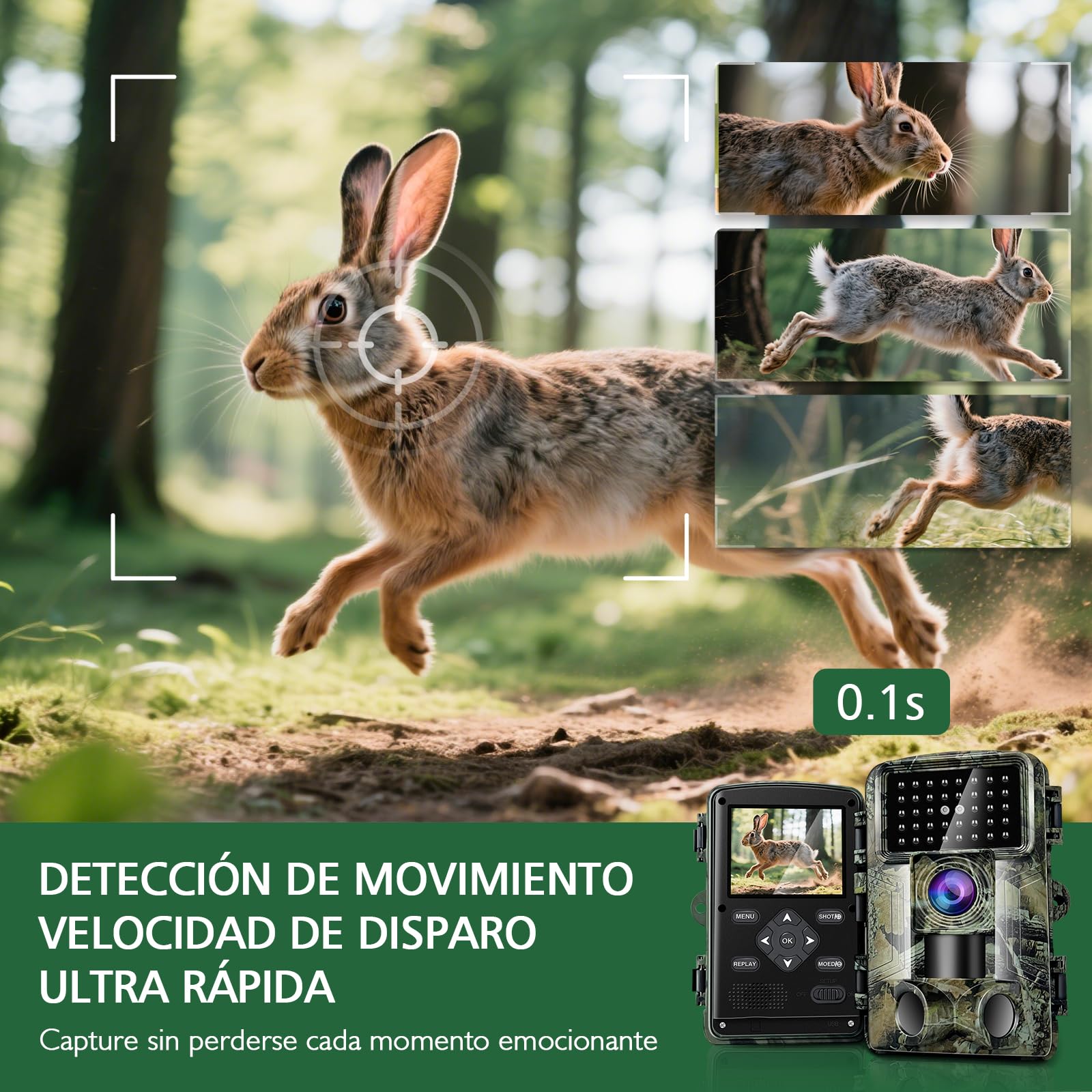 HAZA Camara Caza 58MP 2.7K HD Camara Fototrampeo con Micro SD 32GB Cámaras de Caza Visión Nocturnal Impermeable IP66 Cámara de Outdoor Patio Trasero Granja Vida Silvestre Monitoreo