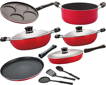 Nirlon Non-Stick Aluminium Heat Resistance Cookware Combo Set, 9 - Piece [FT13_FP11_DKD(M)_DKD(B)_Cass20_UP4_3SPN]