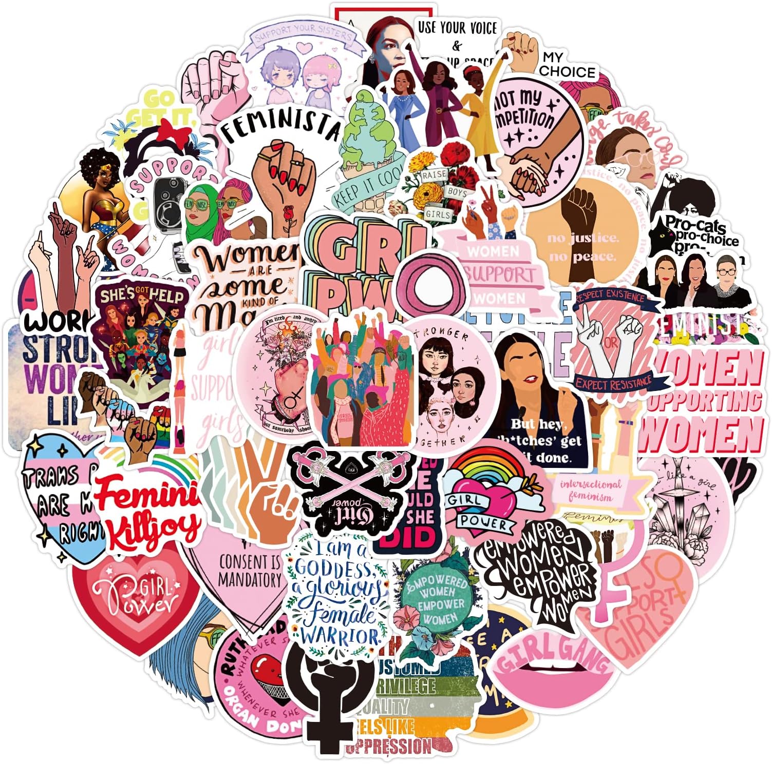 Cobee Feminist Stickers, 100Pcs Girl Power Stickers Waterproof Vinyl Decal Stickers Girls Women Gifts for Laptop Helmet Hats Water Bottles Car Decal