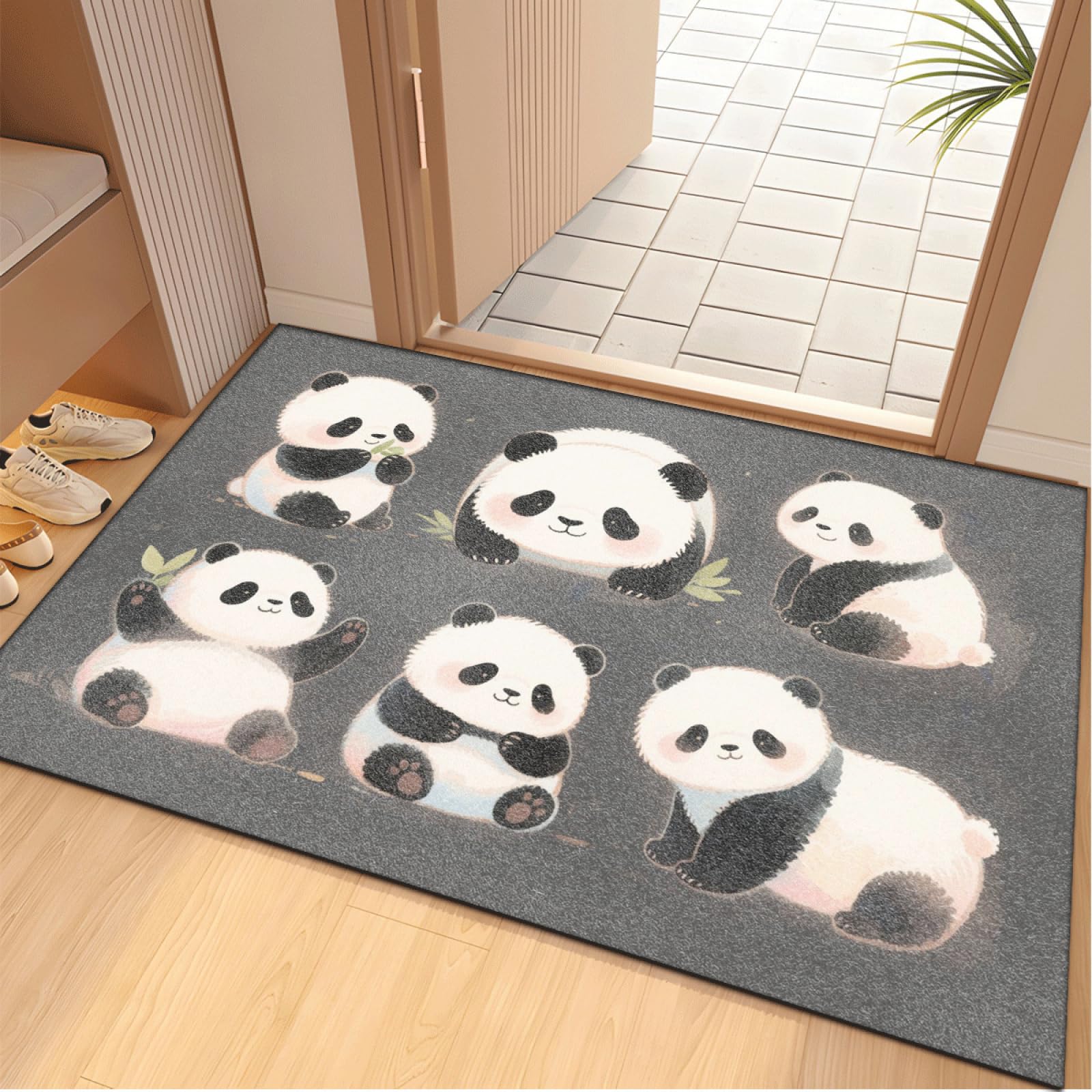 Paillasson Exterieur Entree Feuille Grise Panda Tapis Entree Interieur Facile à Nettoyer Paillasson Interieur Antidérapant Lavable en Machine pour Chambre Cuisine Couloir 80x120 cm