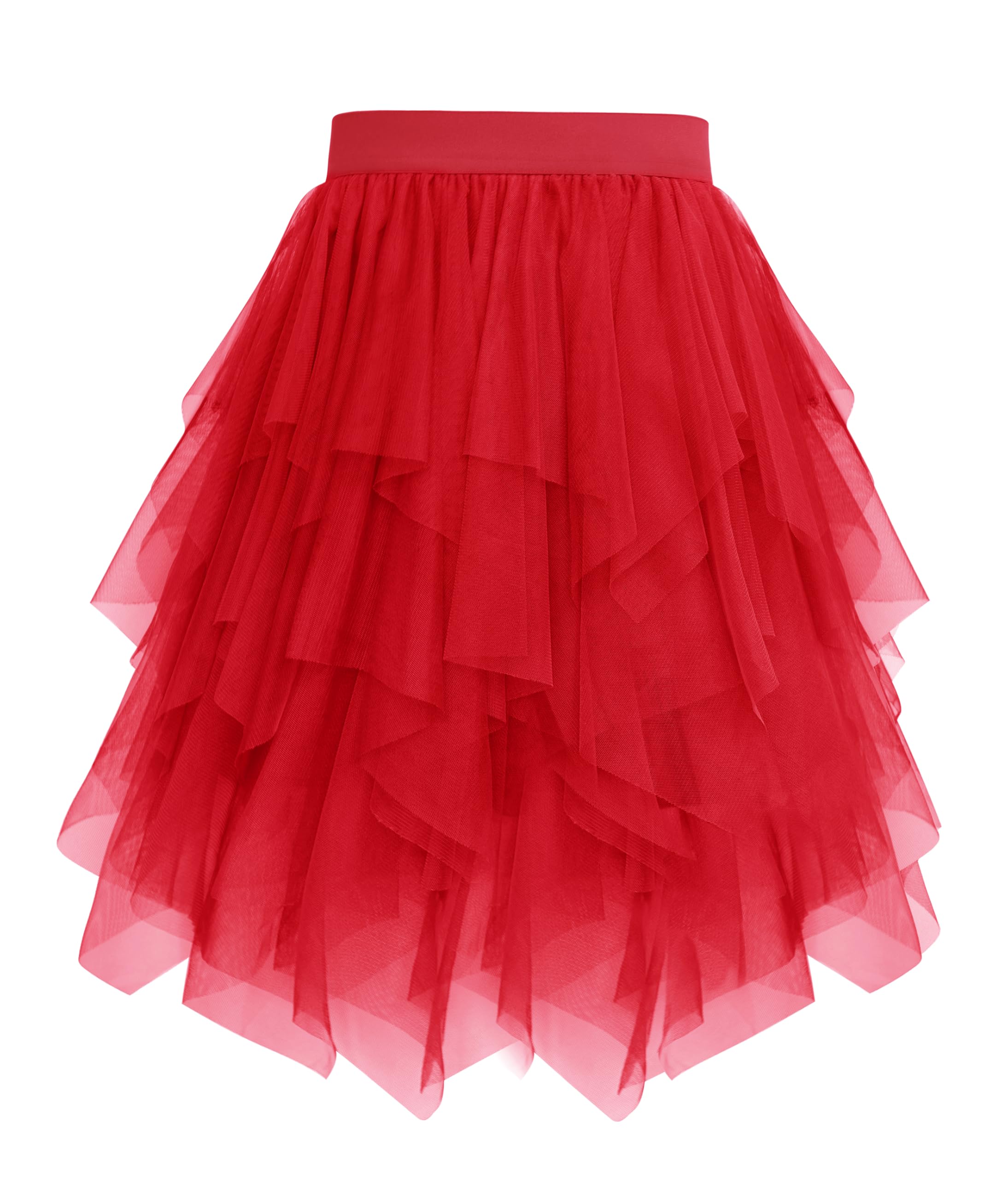 Vlazom Women's Tulle Tutu Skirts A-line Vintage Rockabilly Tutu Skirt 4 Layered Petticoat for Music Festivals, Carnivals, Holiday Parade,Halloween Red, L-XL