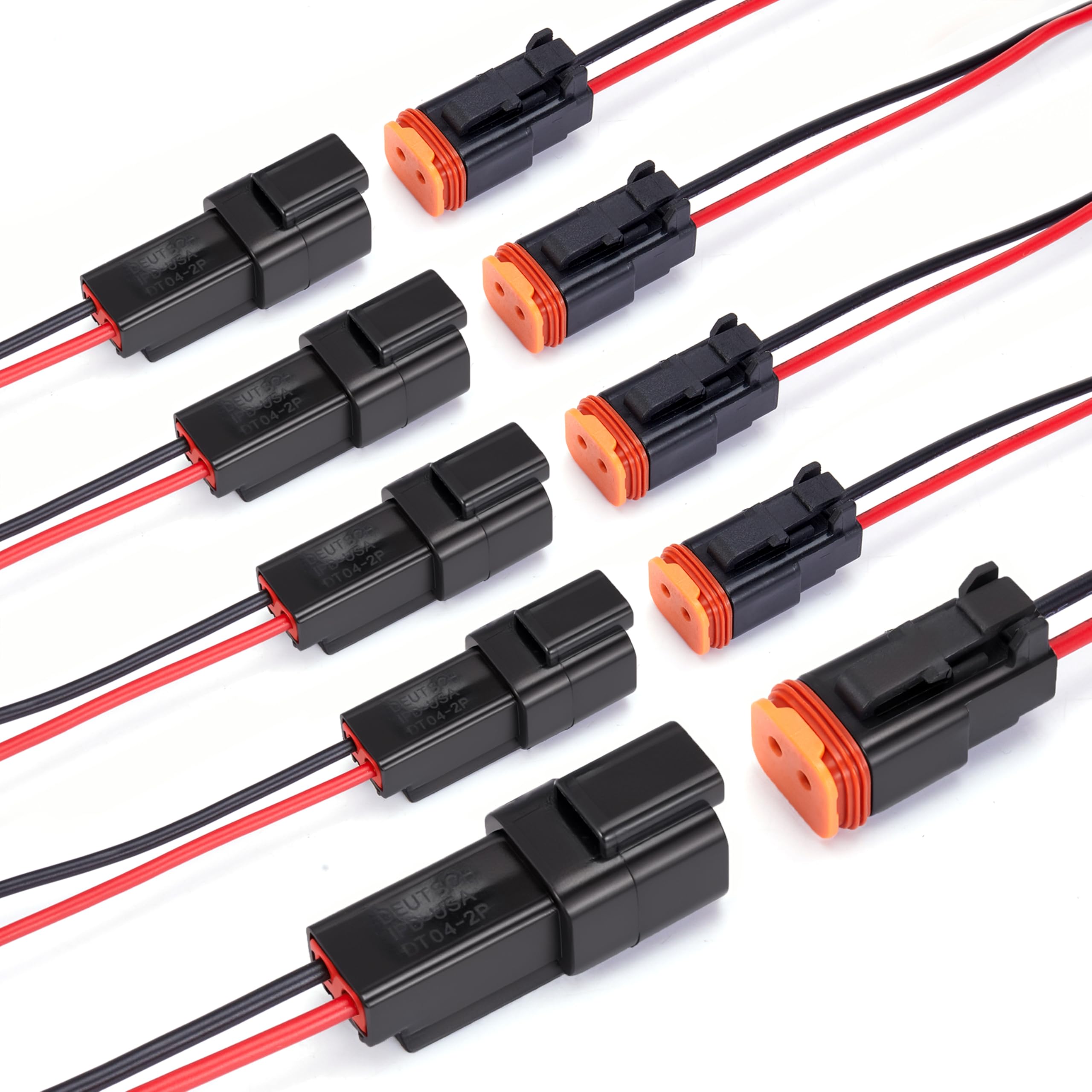 WOODGUILIN 2 Pin DT Stecker Wasserdicht 2 Draht Stecker Automotive Elektrischer Stecker Männlich Weiblich Stecker 16 AWG Kabel,für Auto,LKW,Boot,LED Arbeitslicht.5 Paare(DT 2P black)