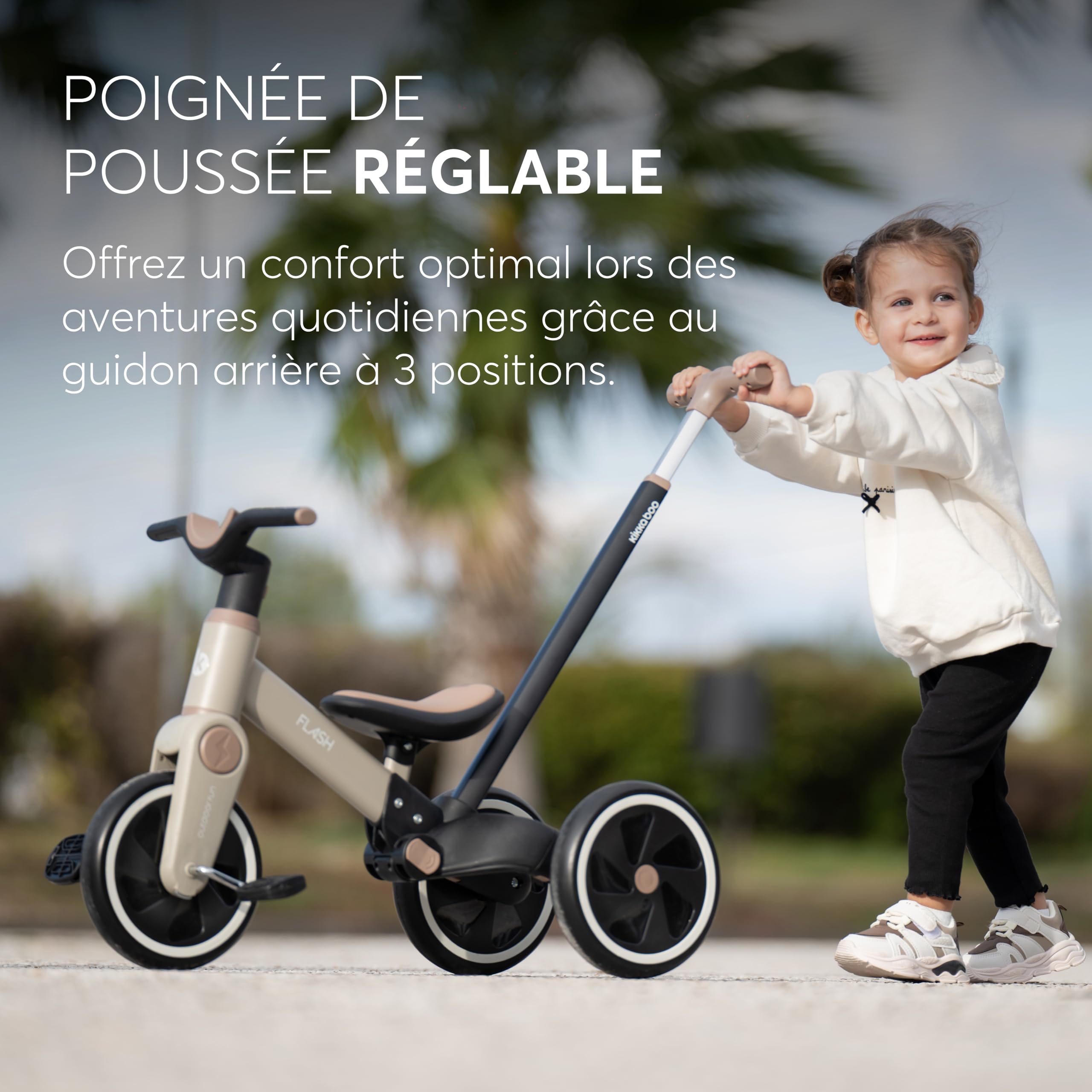 KikkaBoo Tricycle Bébé Évolutif 5 en 1 Flash, Vélo sans Pédales et Draisienne Évolutive, Poignée Parentale Réglable, Roues EVA, Cadre en Acier, de 18 Mois à 4 Ans, Gris