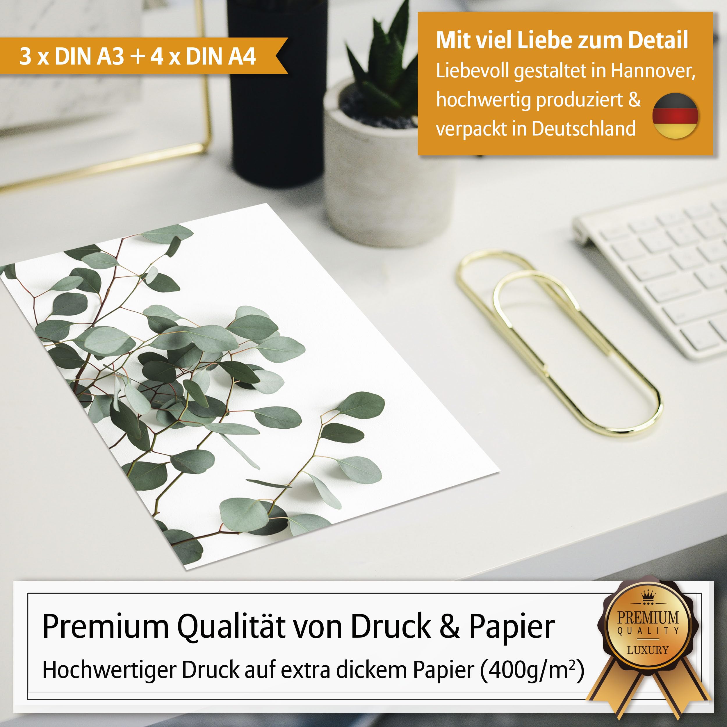 Hyggelig Home Premium Poster Set - Eukalyptus - mit Rahmen schwarz