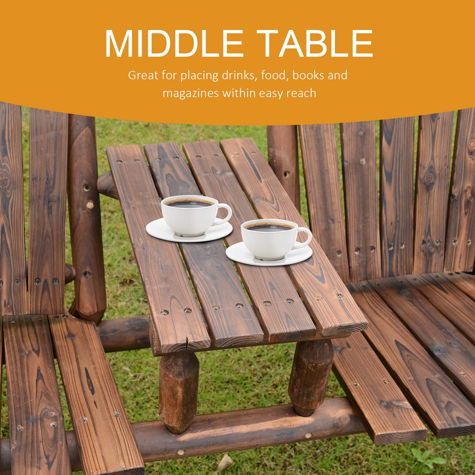 Outsunny Outdoor Adirondack Chair 2 Seat Freestanding Solid Wood Rustic