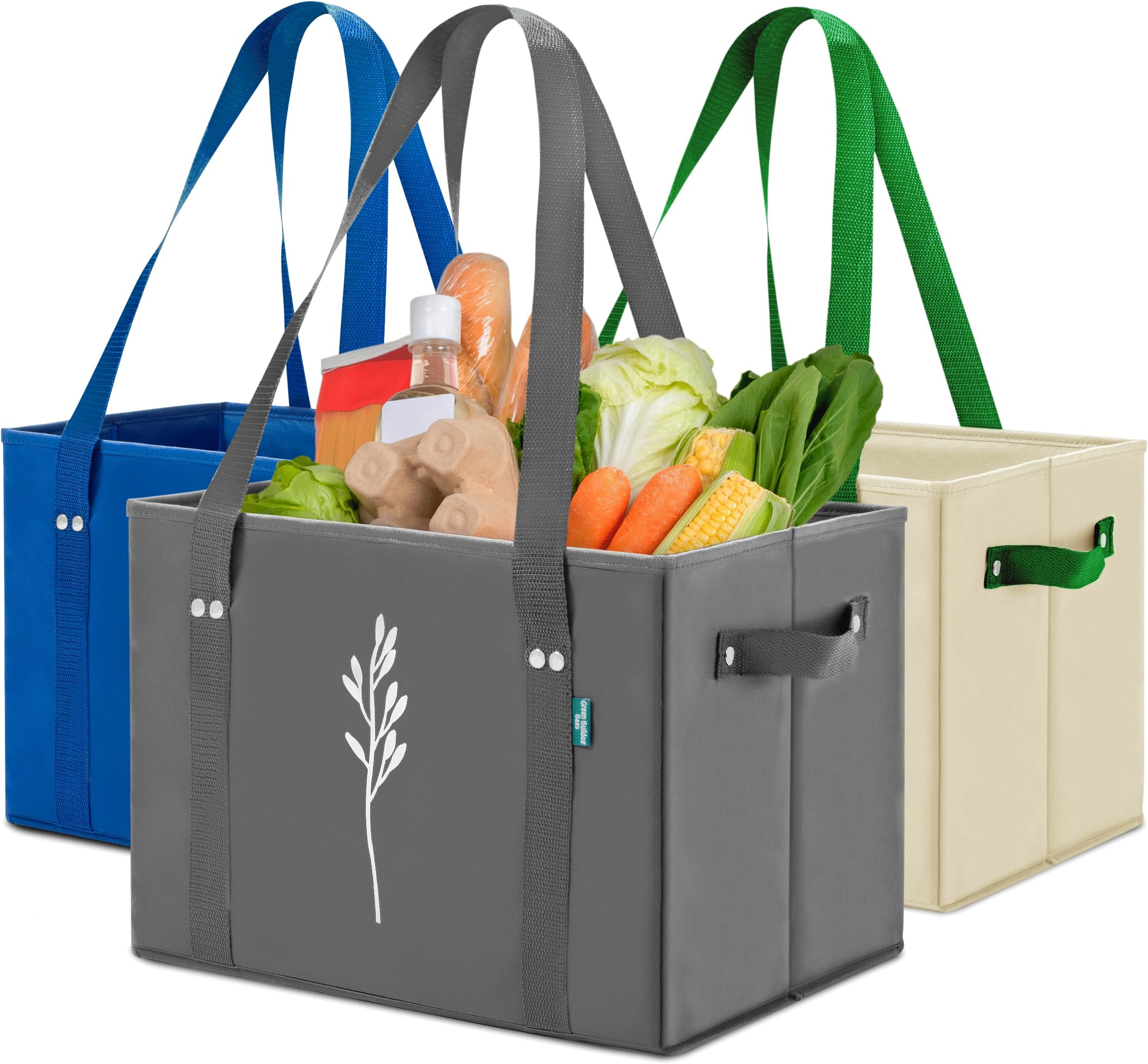 - Green Bulldog Reusable Grocery Bags, Tote Bag For Shopping, Multi, 3 Pack