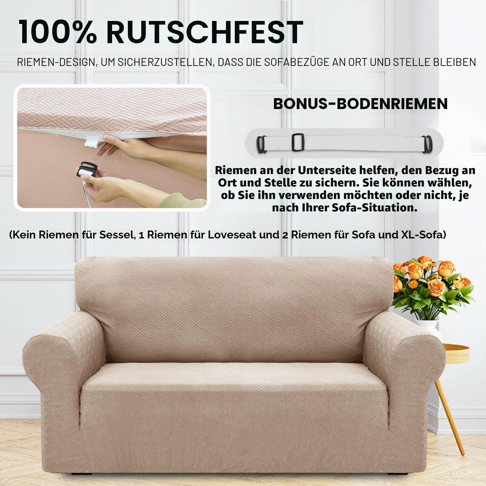 YSTELLAA Stretch Sofa Überzug 3 Sitzer, Sofaschoner rutschfest Mit Armlehne, Universal Jacquard Sofabezug, Dicke Sofabezug Für Hunde Katzen Und Haustiere, Waschbare Sofa Cover, Khaki