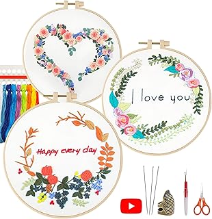 LX LERMX Embroidery Kits for Beginners, Adult Starter Cross Stitch Kit Needlepoint Complete DIY Kit with Unique Patterns, Hoop, Colorful Threads, Tools, Step by Step Instructions …