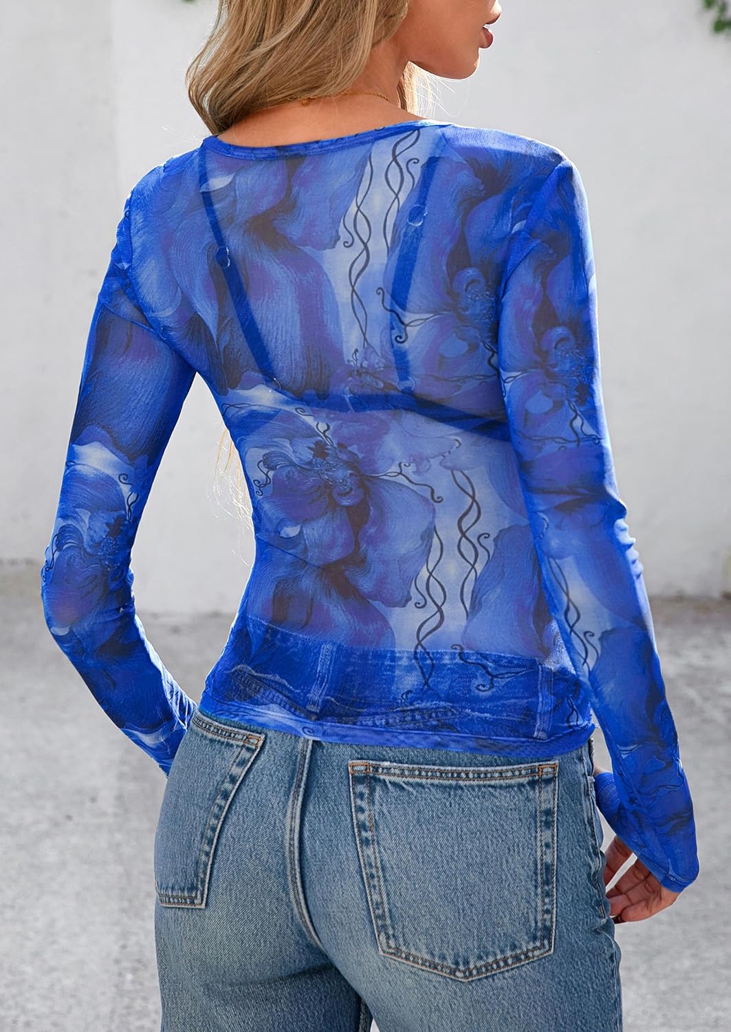 PRETTYGARDEN Women's Mesh Long Sleeve Spring Top 2026 Trendy Summer See Through Sheer Blouse Fitted Going Out Layering Shirts - Image 2