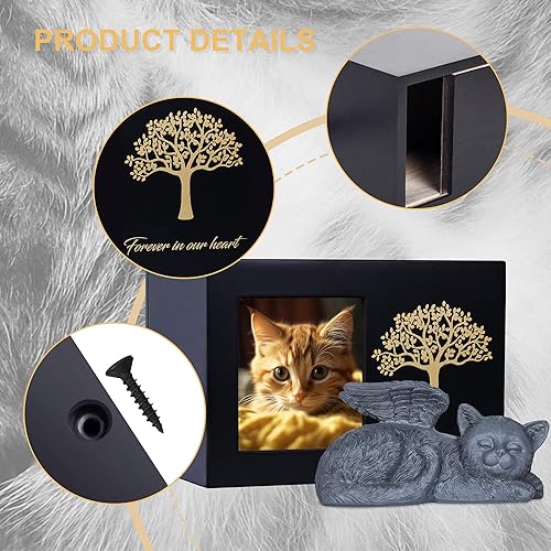 Miniatura 3 de Urna para mascotas, caja de cenizas de gato, urnas negras de madera para cenizas, viene con bolsa de ángel de gato y cenizas