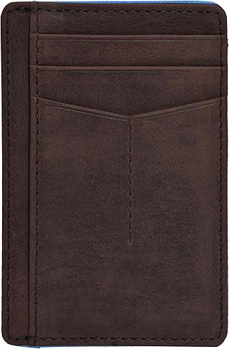 Cartera con tarjetero minimalista para hombres y mujeres con bloqueo RFID y bolsillo frontal de cuero, Marrón medio., S