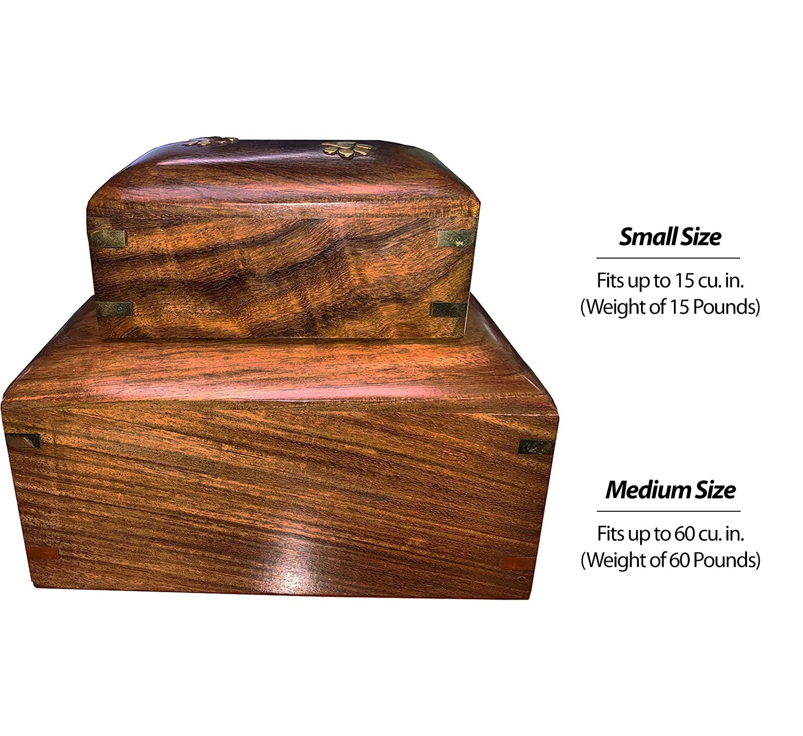 Lindia Memorial Beautiful Wooden Pet Urn with Brass Paw Design - Rosewood Pet Cremation Urn - Perfect Memorial Pet Urns for Dog and Cat Ashes (Medium)