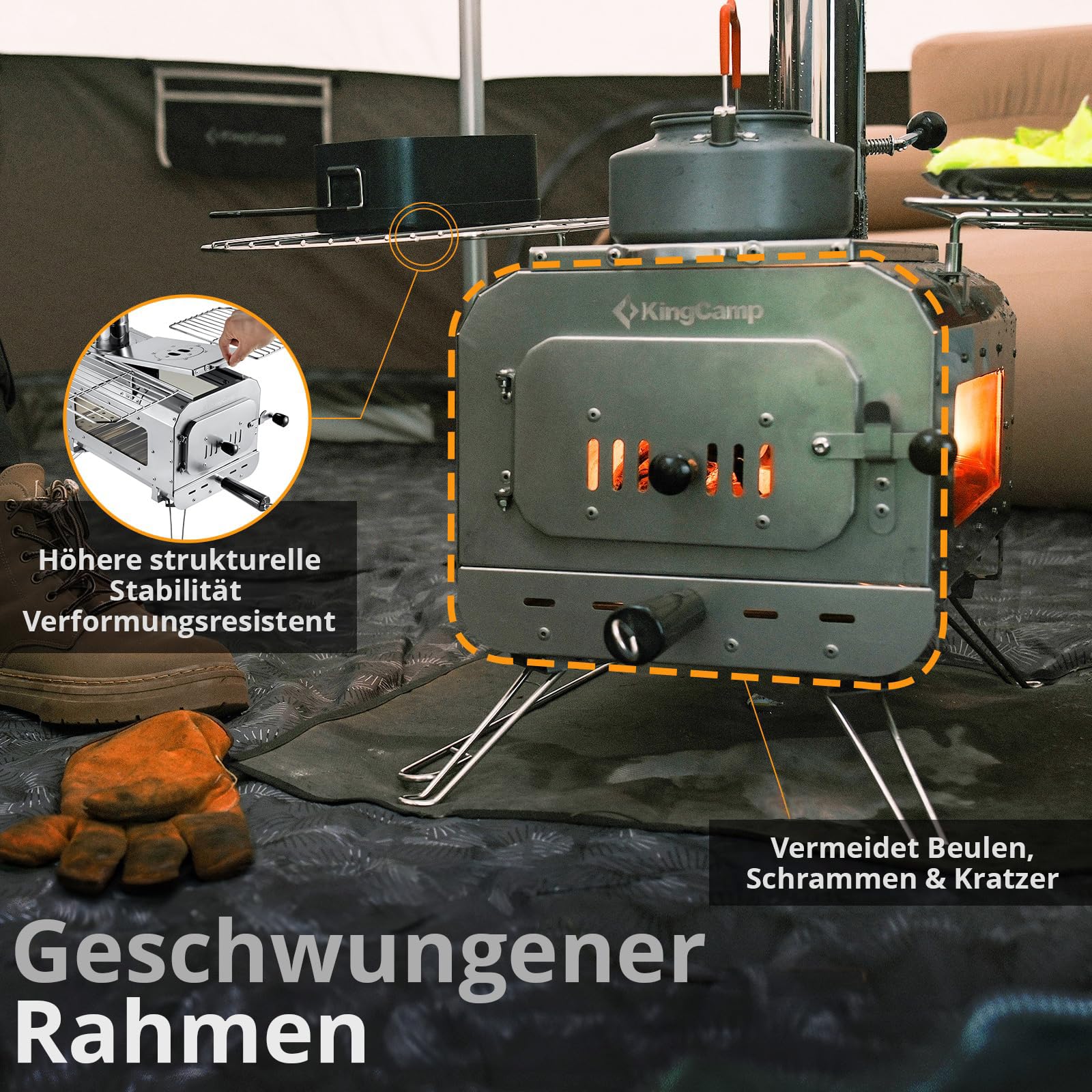 KingCamp Zelt Ofen Greenland S - Camping Herd Mit Kochfläche Aus Edelstahl