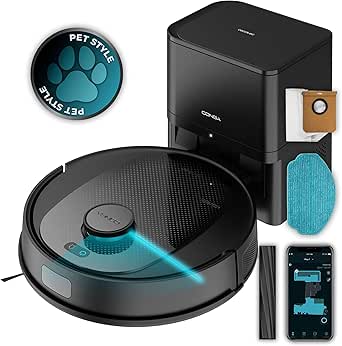 Robot Aspirador y Friegasuelos con Base de Autovaciado y Navegación Láser Conga 7690 Immortal MAX Home. 5000Pa, Base con 2,5L de Capacidad, Autonomía 220Mins, Cepillo de Silicona, Mopa, App0