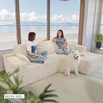 HOME IDOL Boneless Couch Cloud Sofa 105.5in L-Shaped Modular Sectional Couch, Frameless L-Shaped Modular Sectional,Corduroy Upholstery, No Assembly, for Living Room/Bedroom, Beige, Right Facing Chaise