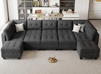 Belffin Modular Sectional Sleeper Sofa Couch with Reversible Chaise U Shaped Sectional Sofa with Storage Seats Oversized 12 Seats Modular Sofa Couch Dark Grey