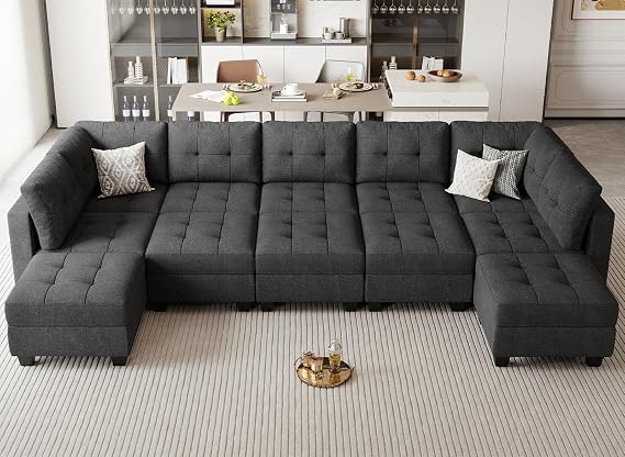 Belffin Modular Sectional Sleeper Sofa Couch with Reversible Chaise U Shaped Sectional Sofa with Storage Seats Oversized 12 Seats Modular Sofa Couch Dark Grey