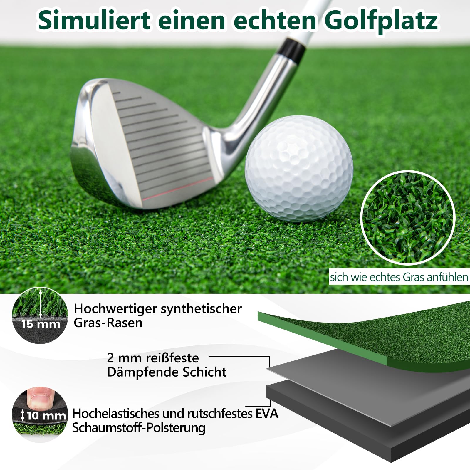 GOPLUS Golf Abschlagmatte, 152x92 cm / 152x117 cm Golf Übungsmatte mit 2 Ausrichtungsstäben & 2 Golf Tees, Golf Trainingsmatte für für Golfliebhaber & Anfänger, drinnen & draußen
