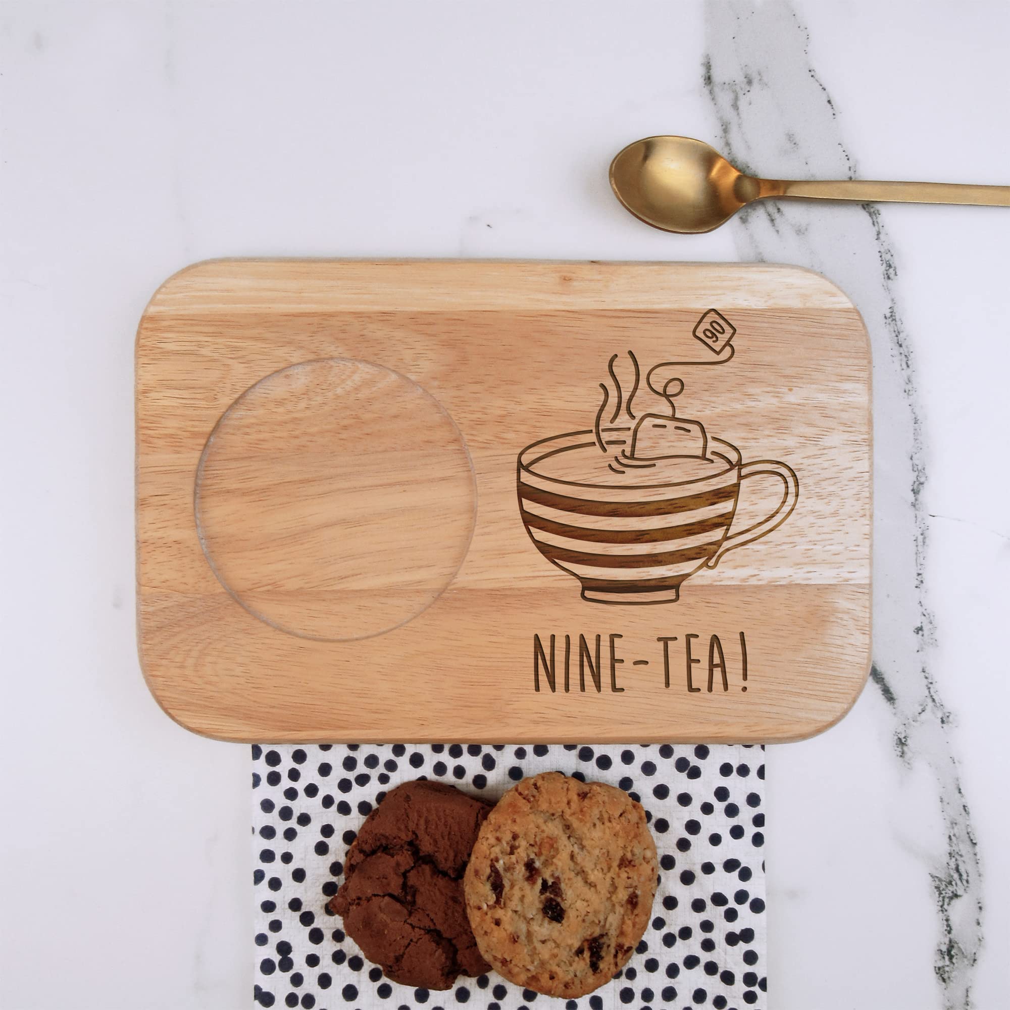Ebuygb Men's Brown Engraved Tea & Biscuit Board -"Nine-Tea" Design - Wood Coffee Treat Board, 90Th Milestone Birthday Gifts For Him - Ninetieth Gift For Friend, Grandad, Dad, Husband,