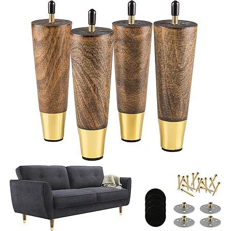 Amazon Com Alamhi Wood Furniture Leg Sofa Legs 6 Inch Brown Round Tapered Mid Century Modern Feet With Brass Base Replacement 5 16 Inch Bolt For Cabinets Coffee Table Ottoman Tv Stand Loveseat Armchair Set Of 4 Home Improvement