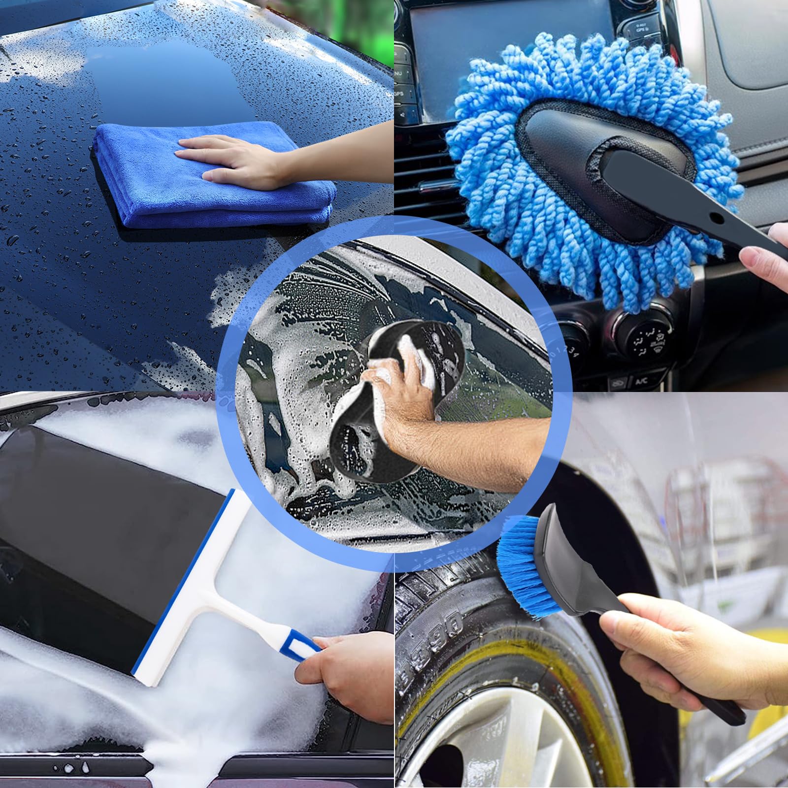 LIANXIN 37Pcs Car Wash Detailing Kit Schiuma Pistola Spruzzatore Manico Lungo Pieghevole Spazzola Lavaggio Auto Secchio Asciugamani Spazzola Pneumatico Guanto Spugna Duster Brush Car Wash Kit è