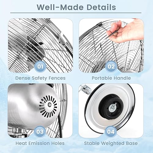 Miniatura 9 de COSTWAY Ventilador de pedestal de metal, ventilador silencioso de alta velocidad de 16 pulgadas, ventilador oscilante de 75 con altura ajustable, 3